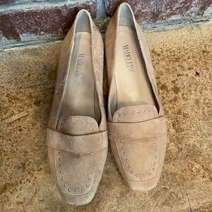 MADELINE tan‎ suede leather studded square toe flats